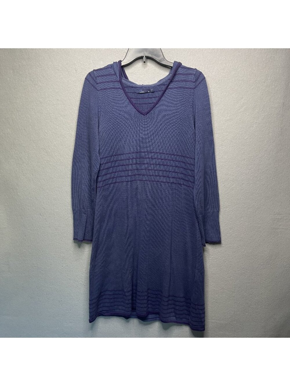 Prana Mariette Organic Cotton Blend Knit Dress Purple Long Sleeve Hooded S